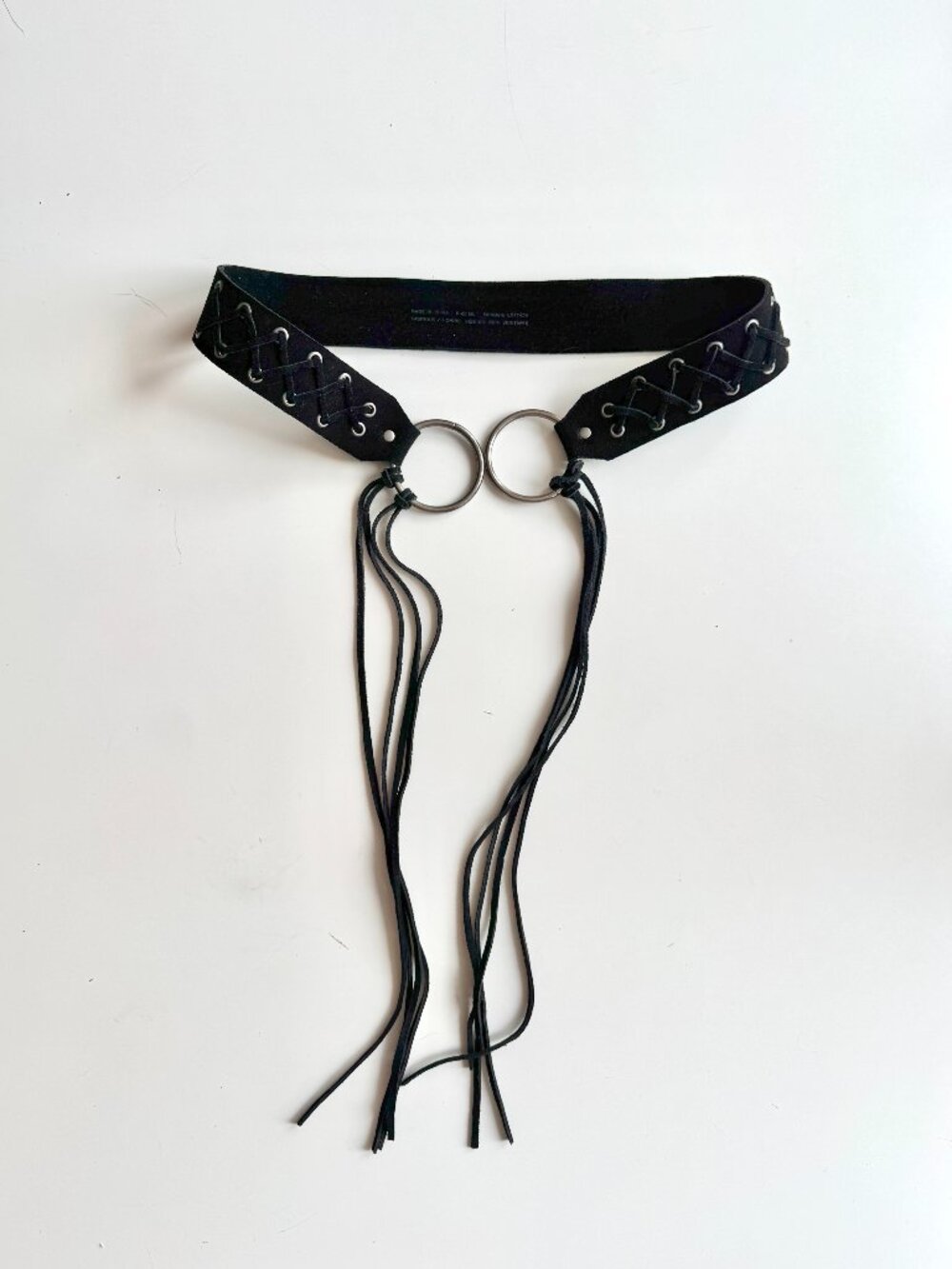 Unbranded Black Suede Leather Woven Fringed Belt, Size M/L